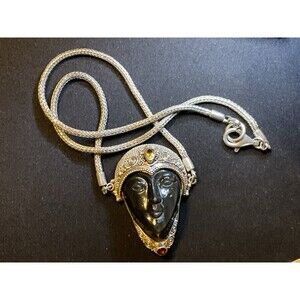 Sajen 925 Sterling Silver Black Onyx, With Citrine And Ruby 16in Necklace 54gram